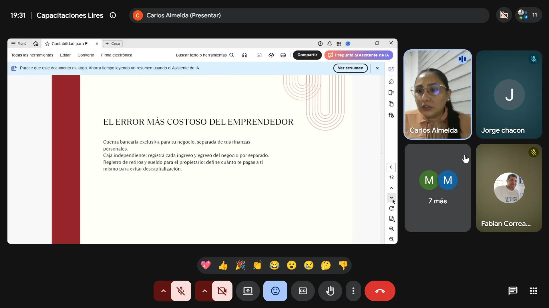 Capacitación de contabilidad para emprendedores de LIRES